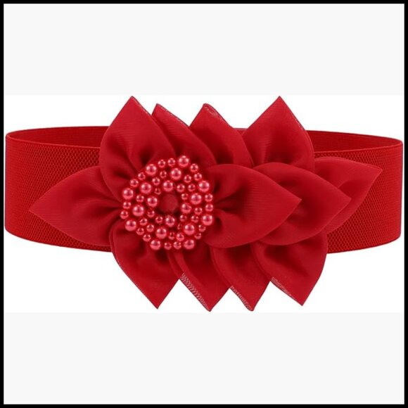 Wide Elastic Belt with Flower Pearl Decoration Stretchy Snap Closure main image 7